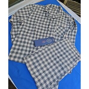 St. John's Bay Flannel Pajama Set Gray/Ivory Plaid PJs Lounge 2 Piece 2X XXL NEW